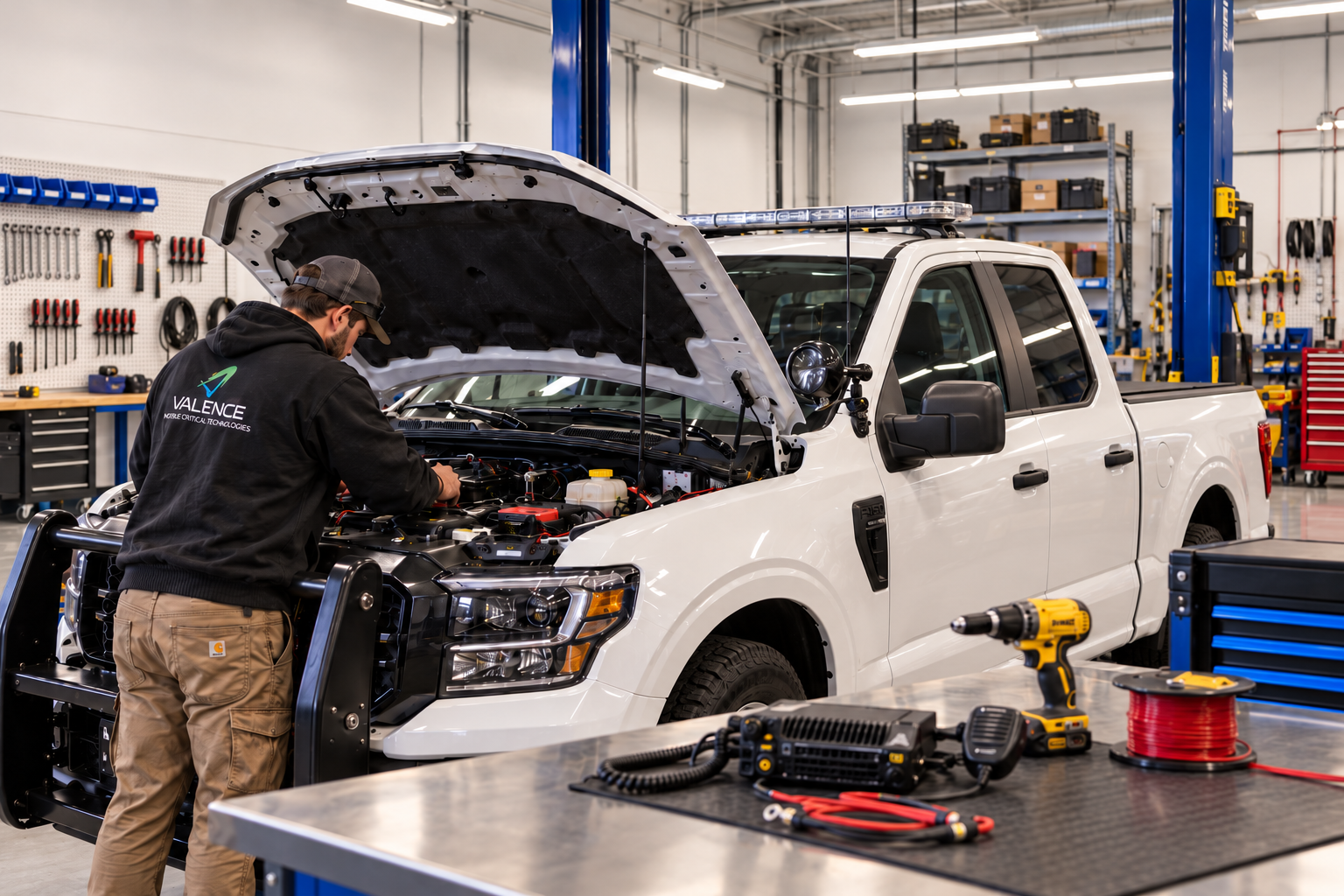 Technician Servicing Police Utility Truck